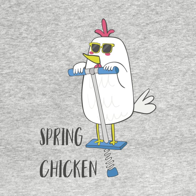 Spring Chicken- Funny Chicken on a pogo stick by Dreamy Panda Designs